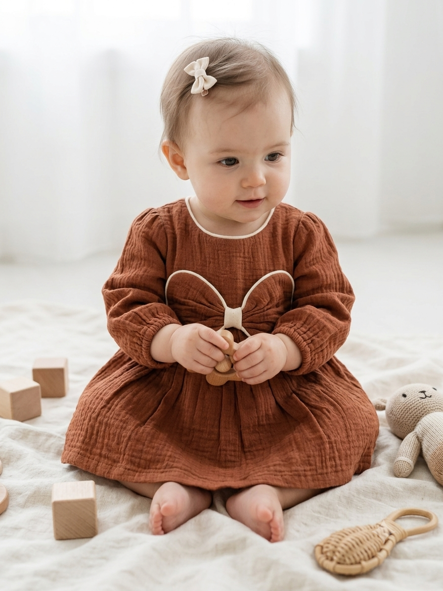Rust Brown Muslin Baby Dress