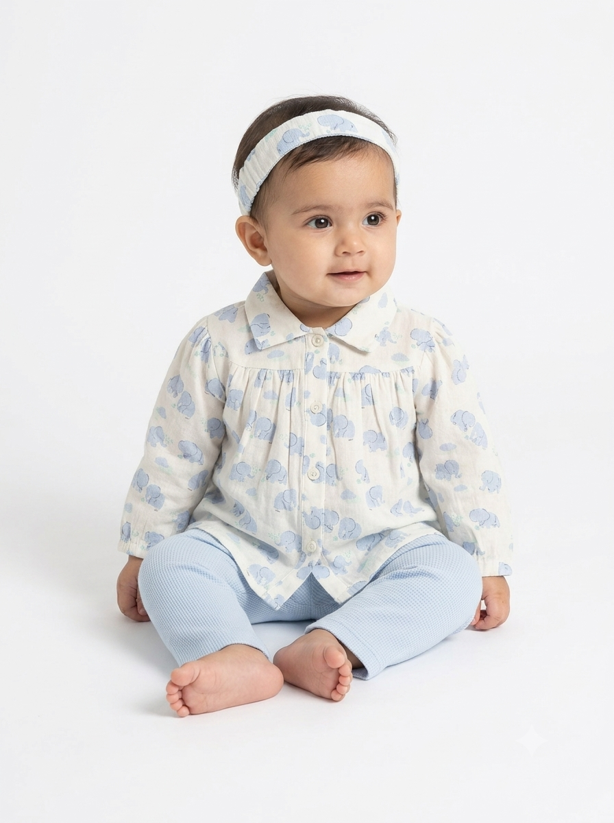 Little Ellie Blue Elephant 3-Piece Outfit