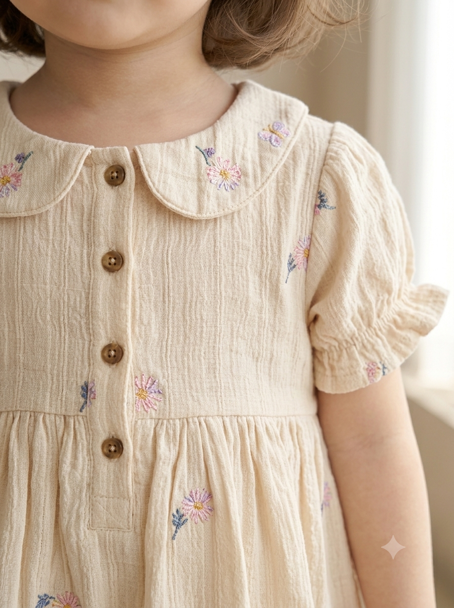 Daisy Embroidered Cotton Gauze Peter Pan Dress – Firstbooo