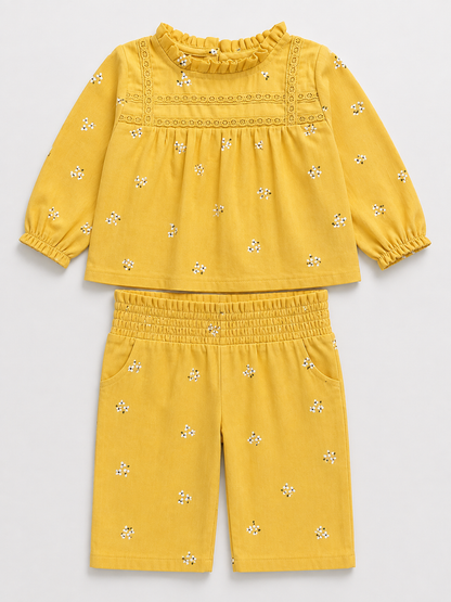 Yellow Floral Cord Set