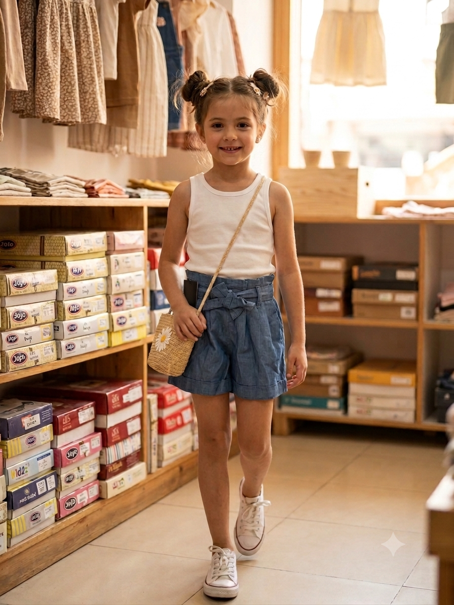 Blue Cotton Shorts With Belt