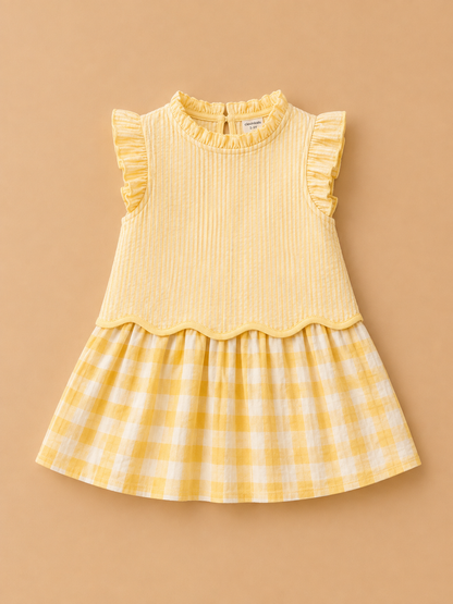 Yellow Gingham Korean Frock