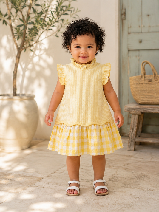 Yellow Gingham Korean Frock