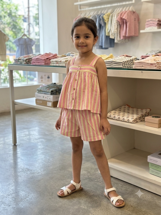 Peaches & Cream Button-Front Top & Shorts Set