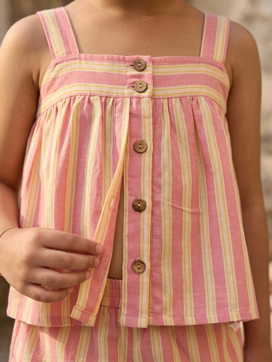 Peaches & Cream Button-Front Top & Shorts Set