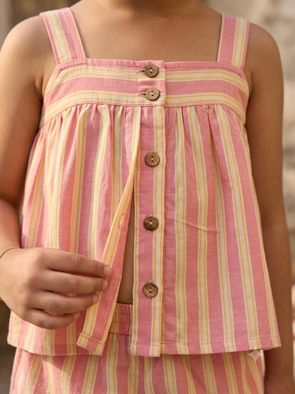 Peaches & Cream Button-Front Top & Shorts Set