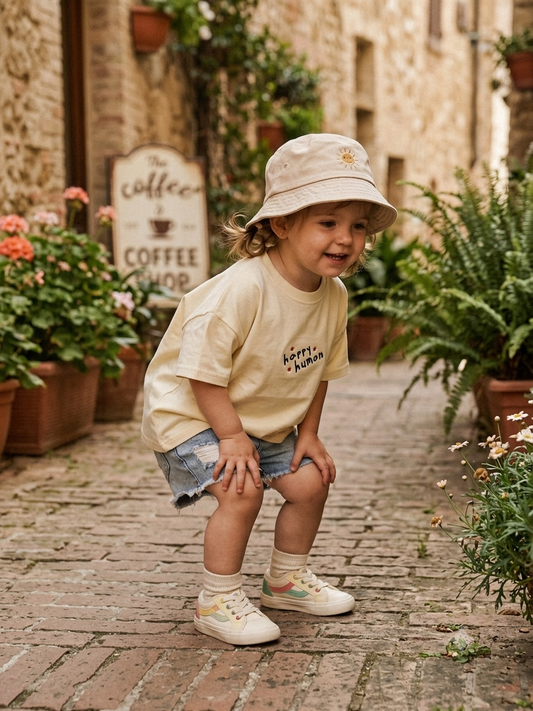 "Happy Human" Embroidered Cotton Tee