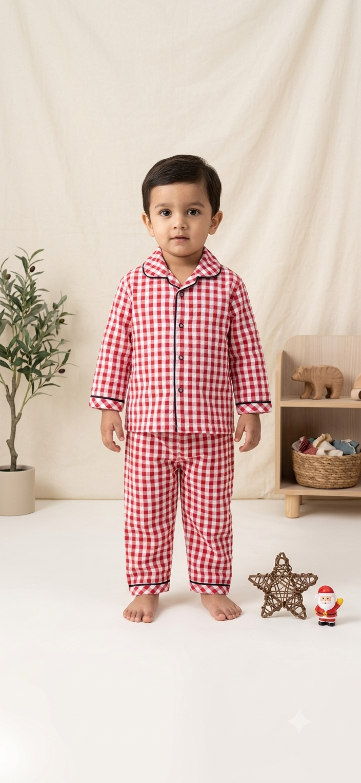 Kids Red Gingham Christmas Pyjama Set