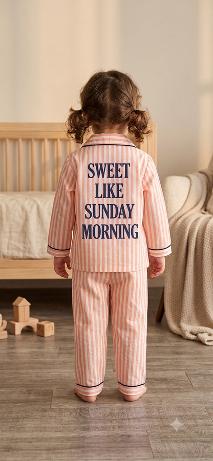 Toddler Peach & White Stripe Pyjamas – "Sweet Like Sunday Morning"