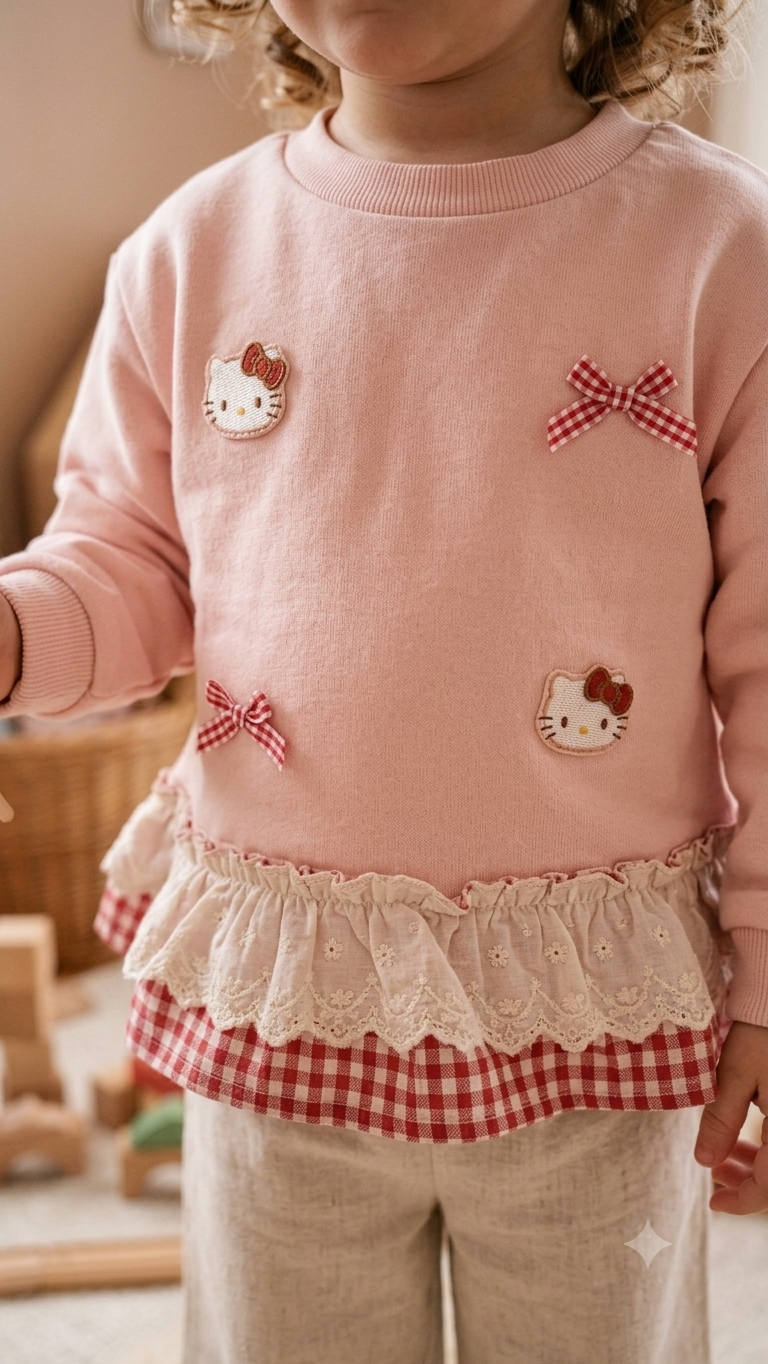 Cozy Oversized Kitty & Lace Top