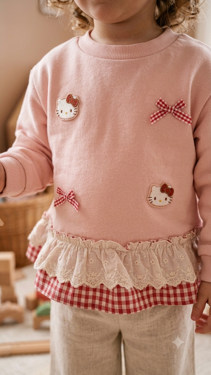 Cozy Oversized Kitty & Lace Top