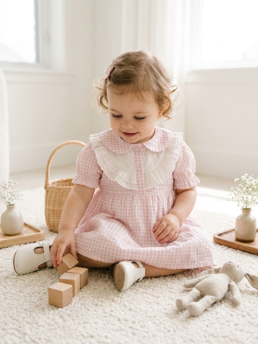 Vintage Pink Gingham Cotton Dress