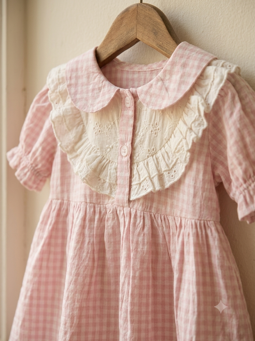 Vintage Pink Gingham Cotton Dress