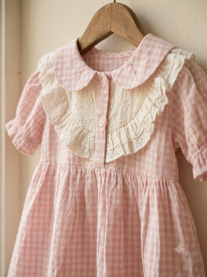 Vintage Pink Gingham Cotton Dress