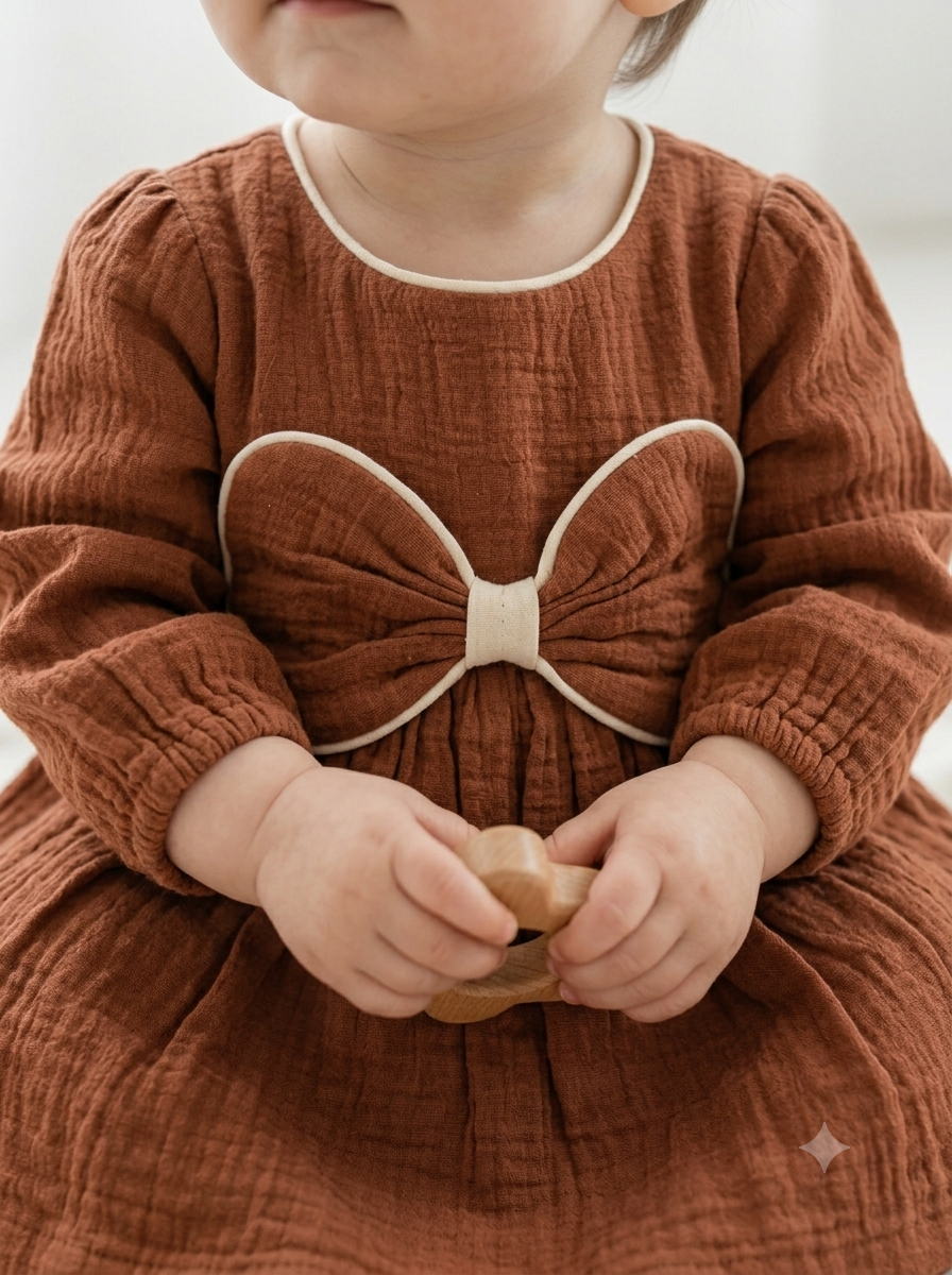 Rust Brown Muslin Baby Dress