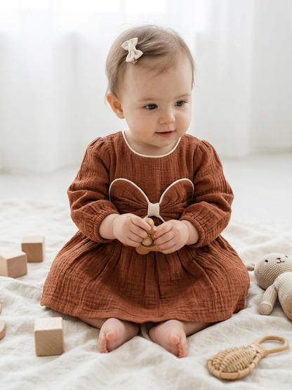 Rust Brown Muslin Baby Dress