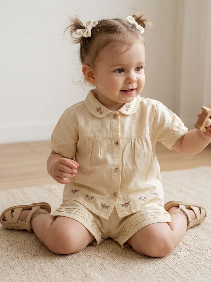 Buttercream Bunny Embroidered Linen Set