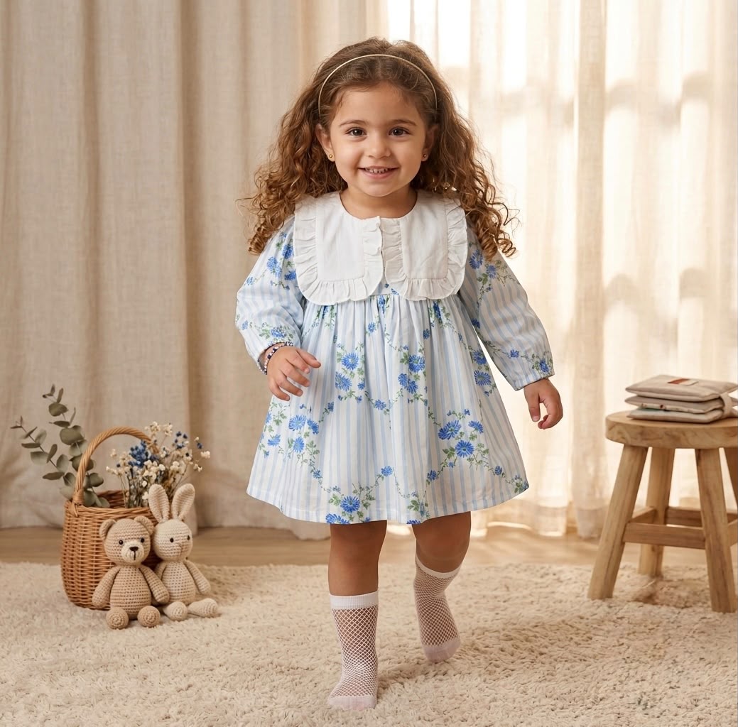Korean Blue Floral Frock